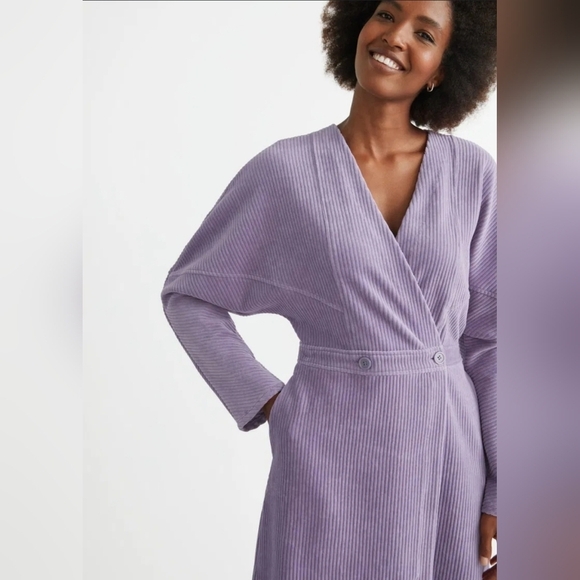 & Other Stories Lilac Corduroy Wrap Button Front Mini Dress M - Picture 3 of 13